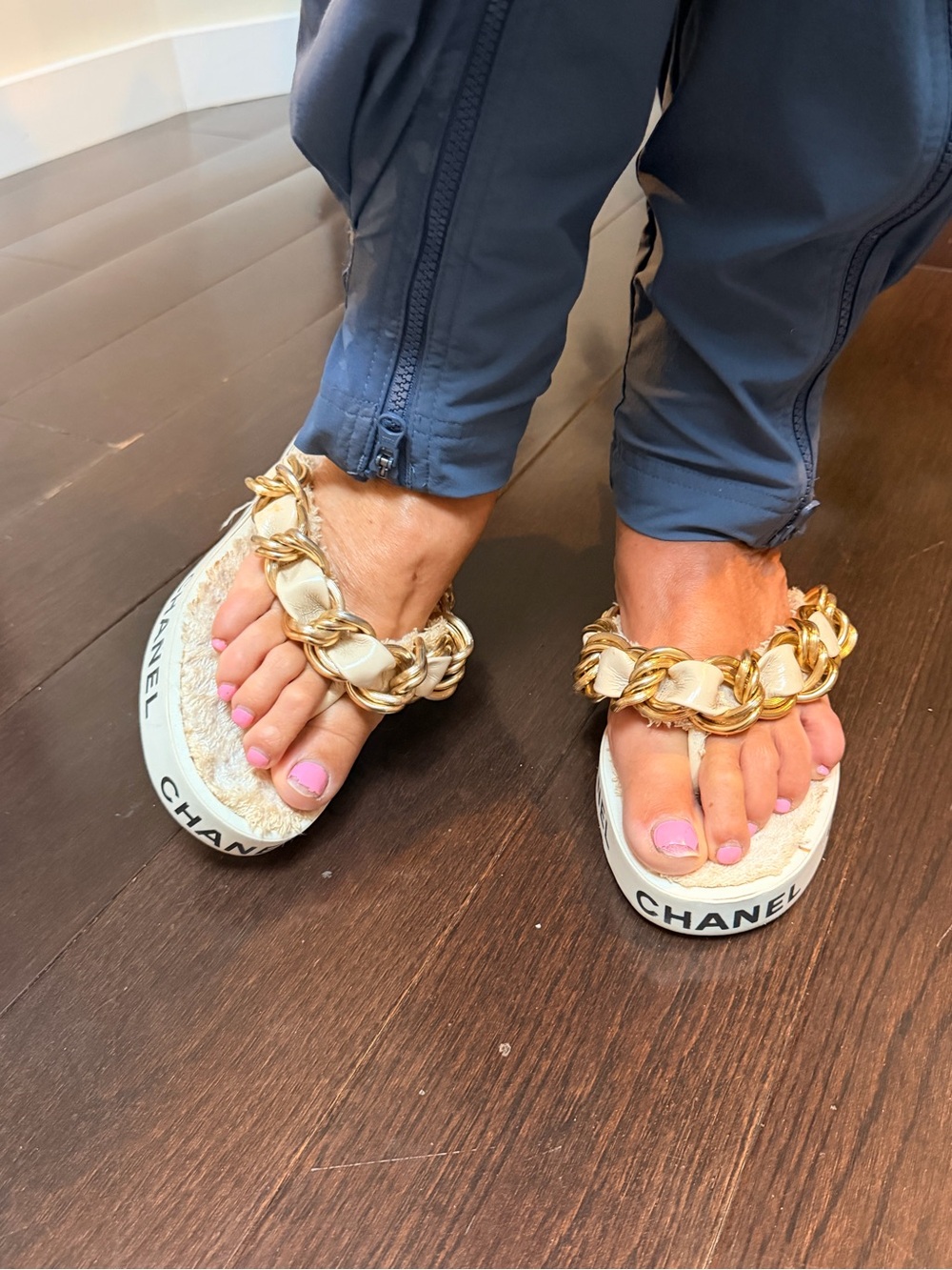 1990’s Vintage CHANEL Terry Cloth Chain Thong Sandals - Picture 7 of 8